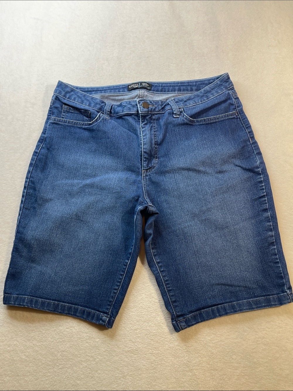 Lee RIDERS Women's Dark Blue Denim Bermuda Shorts SIZE 14M MID RISE